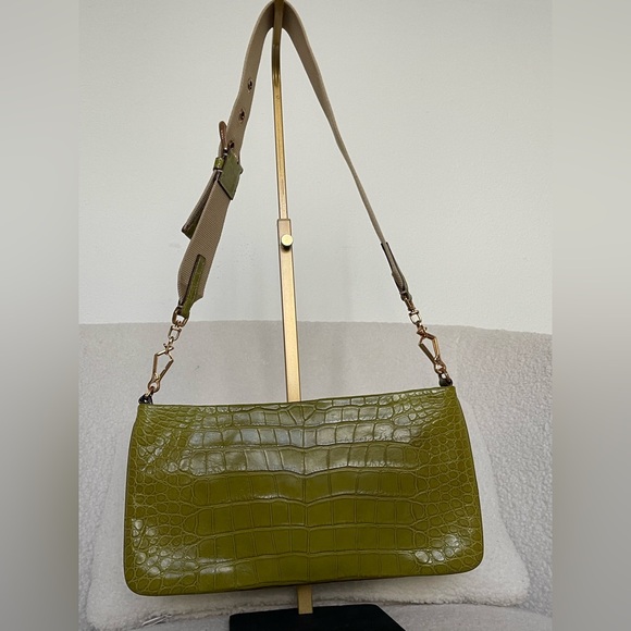 PRADA Olive Green Crocodile Embossed Leather Clutch/shoulder bag - Picture 3 of 9